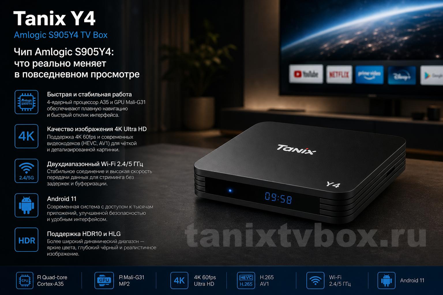 Tanix Y4 Amlogic S905Y4 TV Box. Чип Amlogic S905Y4: что реально меняет в повседневном просмотре Tanix Y4 Amlogic S905Y4 TV Box. Чип Amlogic S905Y4: что реально меняет в повседневном просмотре