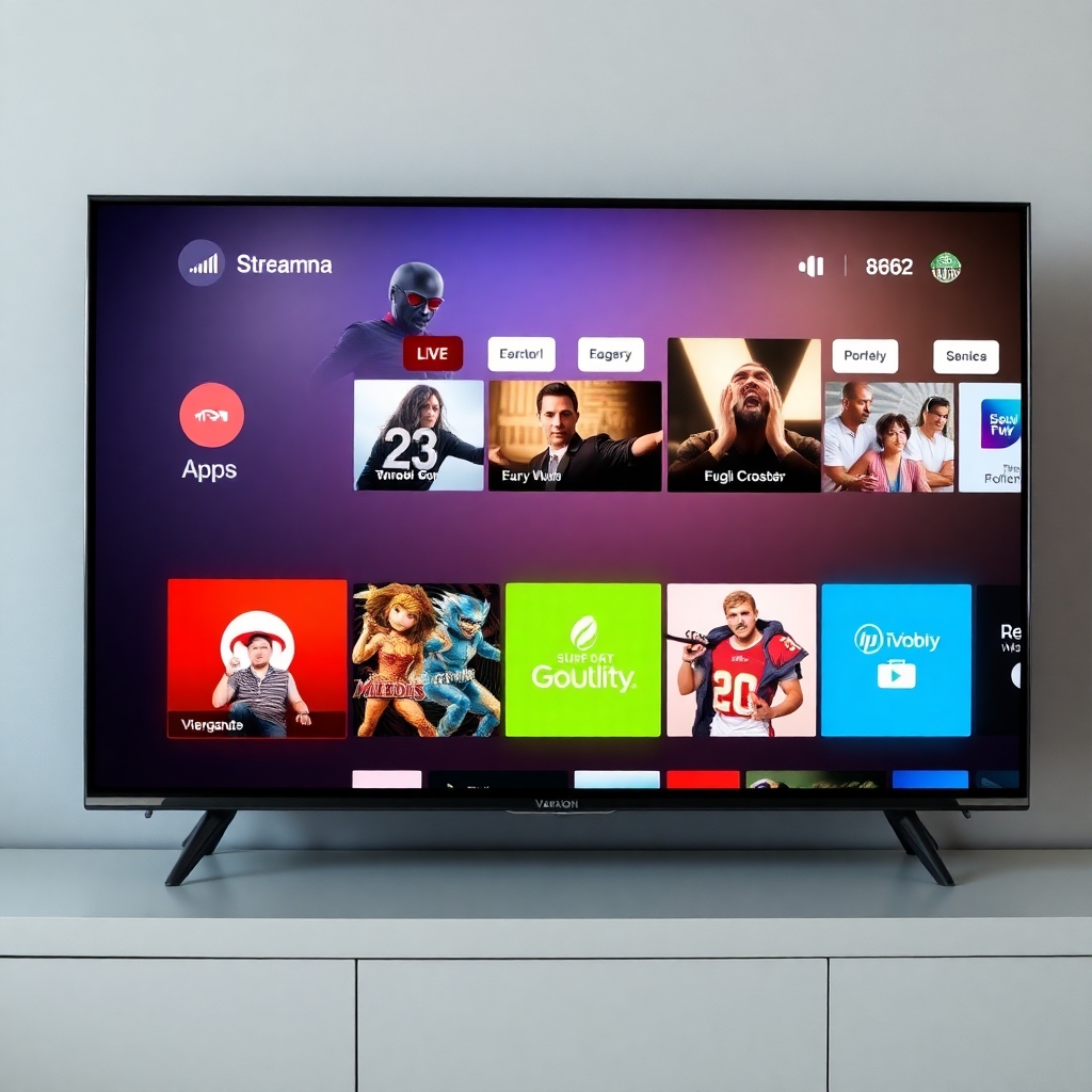 exploring - seamless streaming experience with a variety of apps on the TV screen, diverse content options, user-friendly int